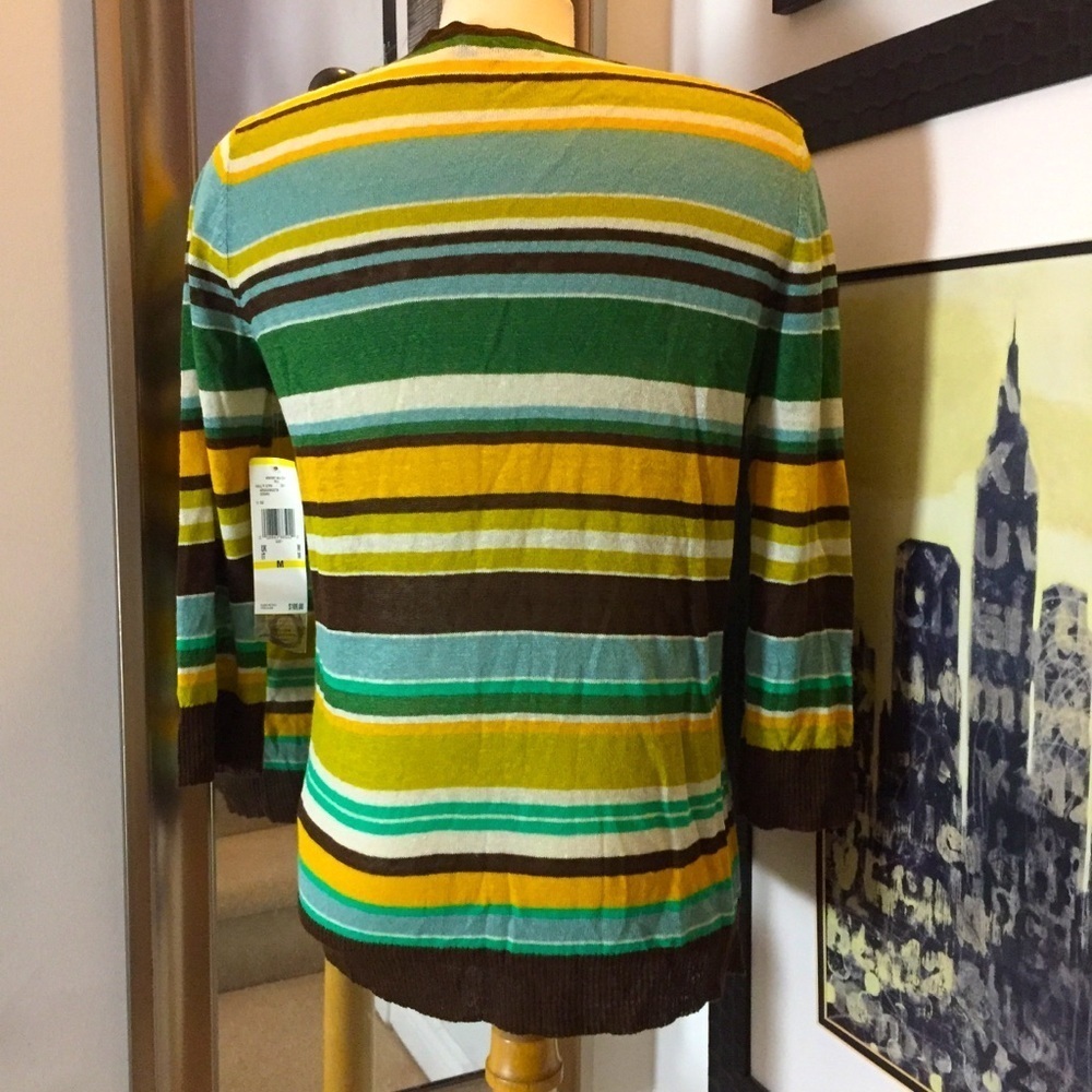 Ann Klein linen waterfall stripped cardigan - Picture 7 of 13